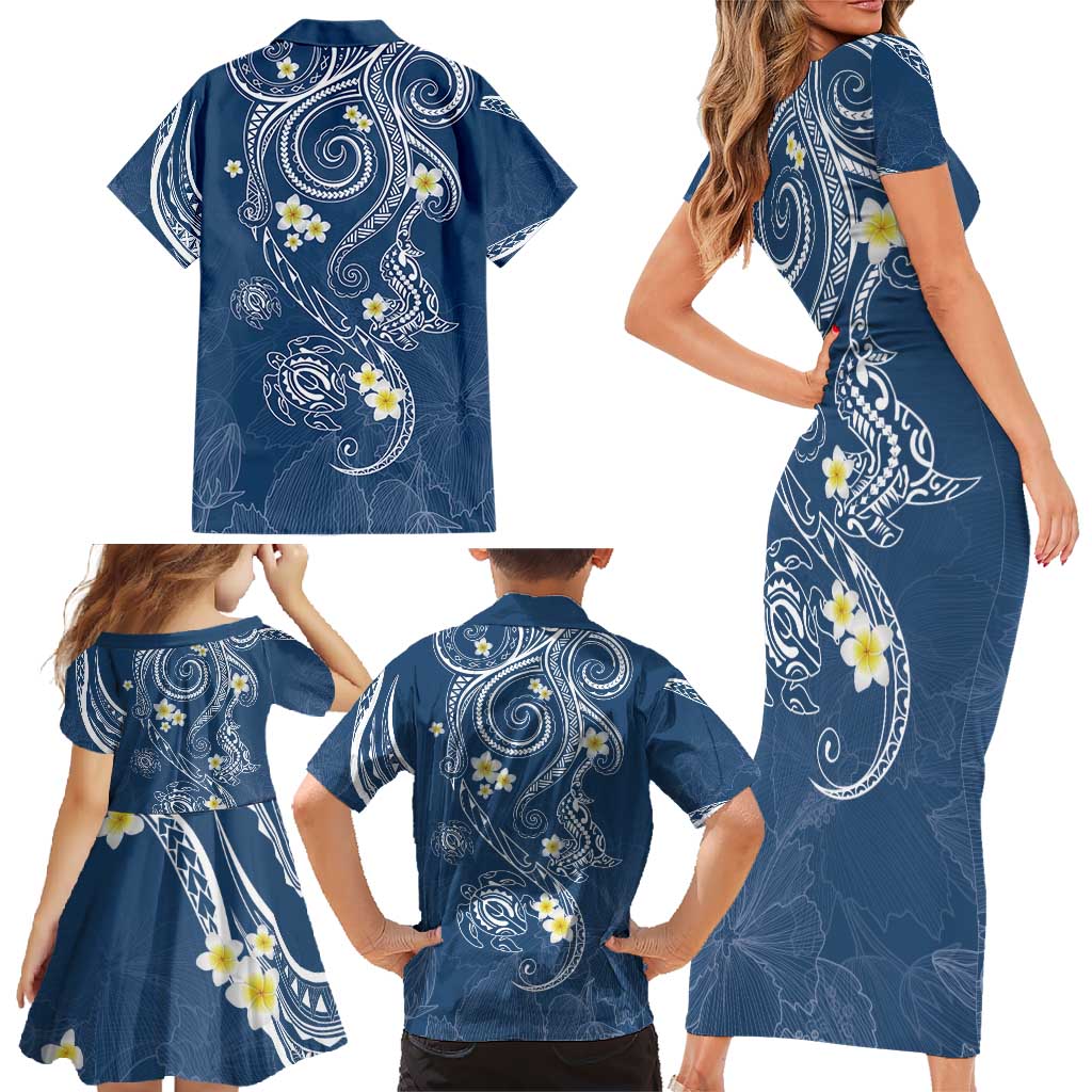 Polynesia Tribal Family Matching Short Sleeve Bodycon Dress and Hawaiian Shirt Deep Blue Plumeria Tentacles LT7 - Polynesian Pride