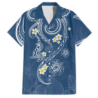 Polynesia Tribal Family Matching Short Sleeve Bodycon Dress and Hawaiian Shirt Deep Blue Plumeria Tentacles LT7 Dad's Shirt - Short Sleeve Blue - Polynesian Pride
