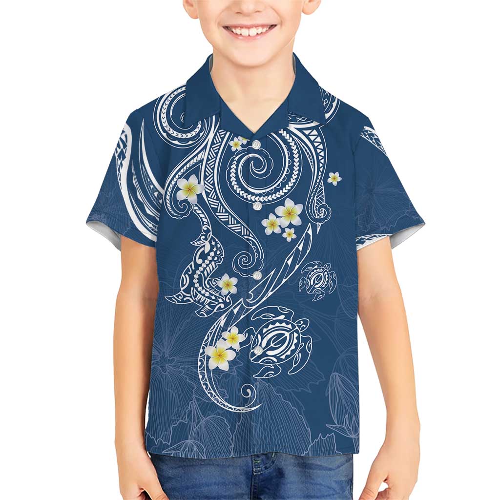 Polynesia Tribal Family Matching Short Sleeve Bodycon Dress and Hawaiian Shirt Deep Blue Plumeria Tentacles LT7 Son's Shirt Blue - Polynesian Pride