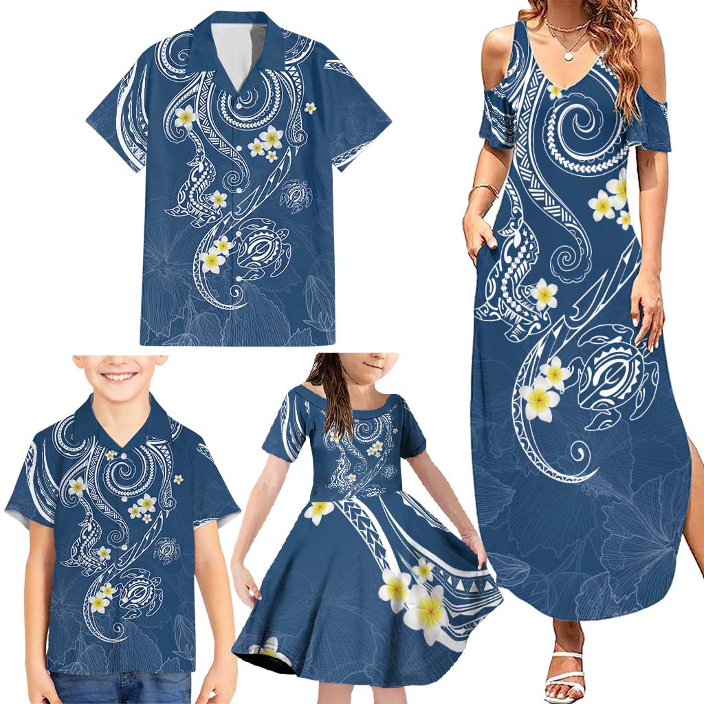 Polynesia Tribal Family Matching Summer Maxi Dress and Hawaiian Shirt Deep Blue Plumeria Tentacles LT7 - Polynesian Pride