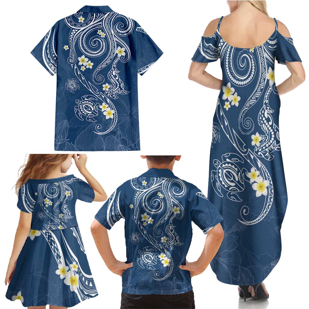 Polynesia Tribal Family Matching Summer Maxi Dress and Hawaiian Shirt Deep Blue Plumeria Tentacles LT7 - Polynesian Pride