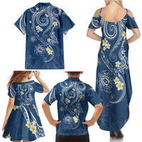Polynesia Tribal Family Matching Summer Maxi Dress and Hawaiian Shirt Deep Blue Plumeria Tentacles LT7 - Polynesian Pride
