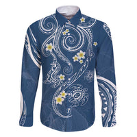 Polynesia Tribal Family Matching Summer Maxi Dress and Hawaiian Shirt Deep Blue Plumeria Tentacles LT7 Dad's Shirt - Long Sleeve Blue - Polynesian Pride