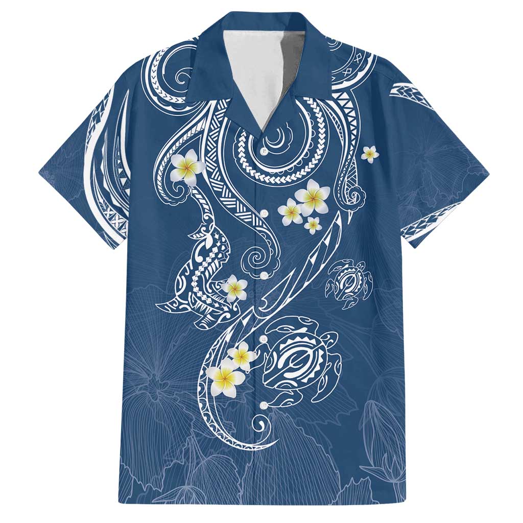 Polynesia Tribal Family Matching Tank Maxi Dress and Hawaiian Shirt Deep Blue Plumeria Tentacles LT7 Dad's Shirt - Short Sleeve Blue - Polynesian Pride