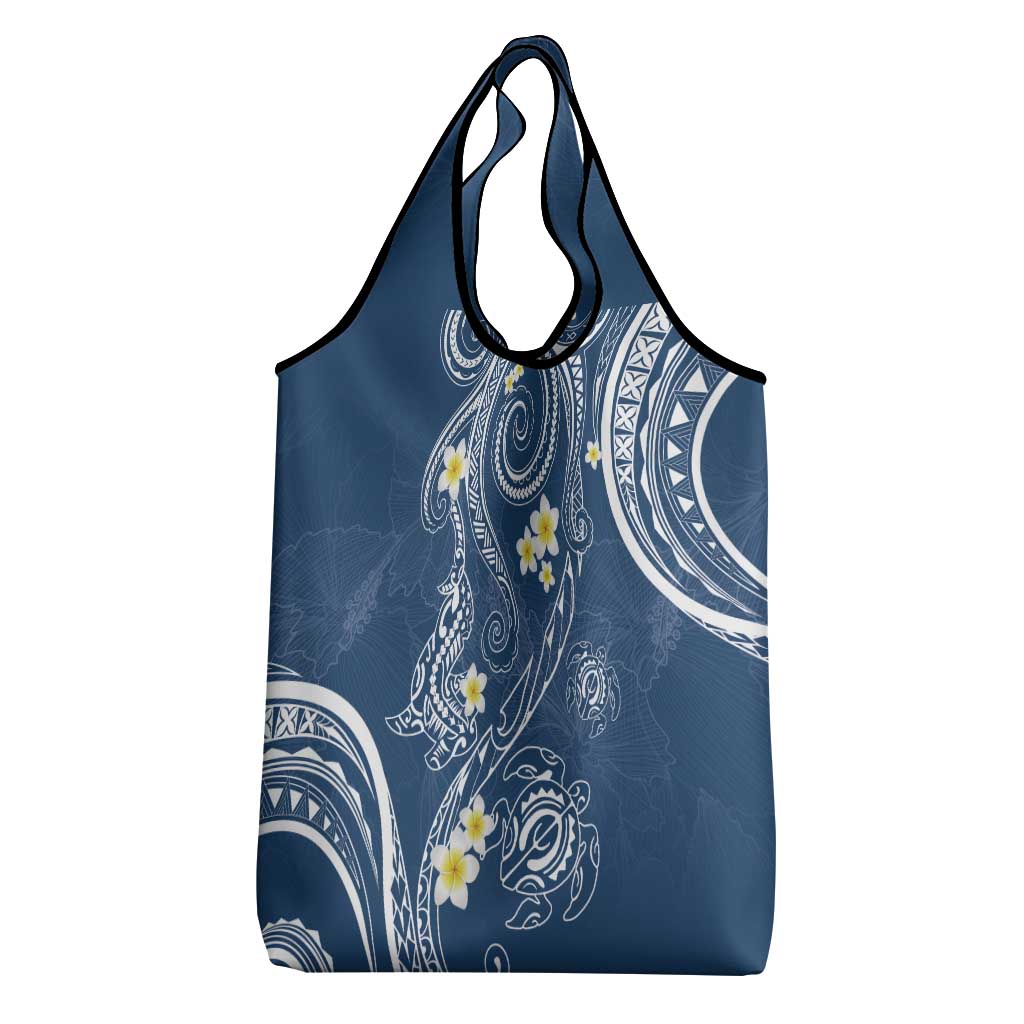 Polynesia Tribal Grocery Bag Deep Blue Plumeria Tentacles
