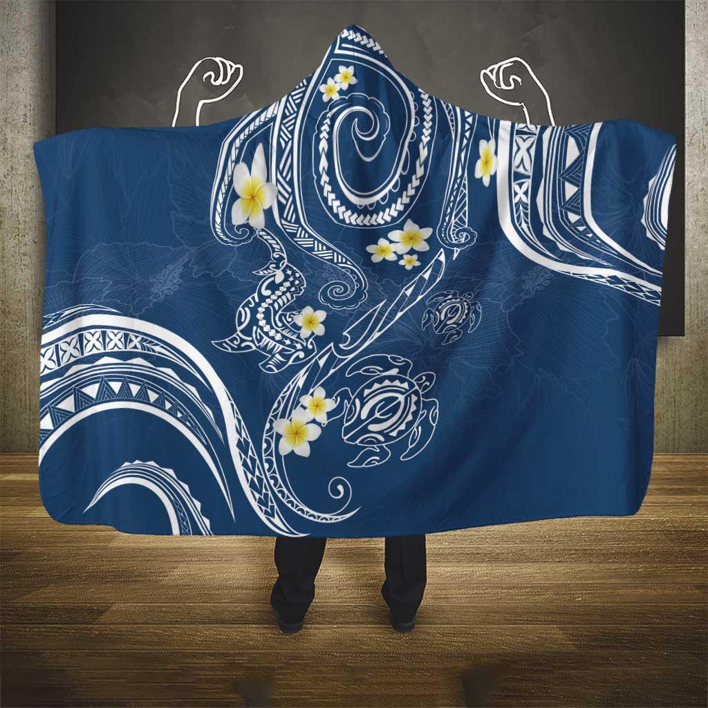Polynesia Tribal Hooded Blanket Deep Blue Plumeria Tentacles