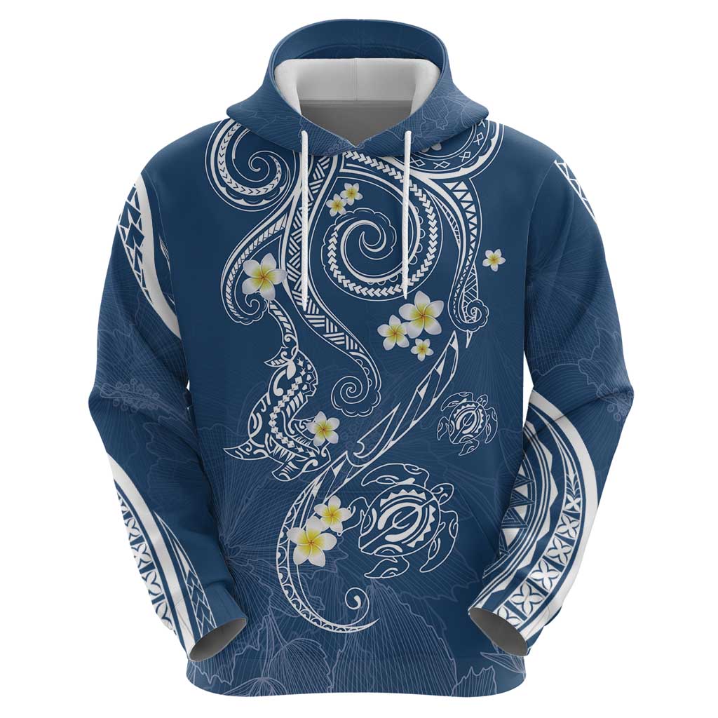 Polynesia Tribal Hoodie Deep Blue Plumeria Tentacles