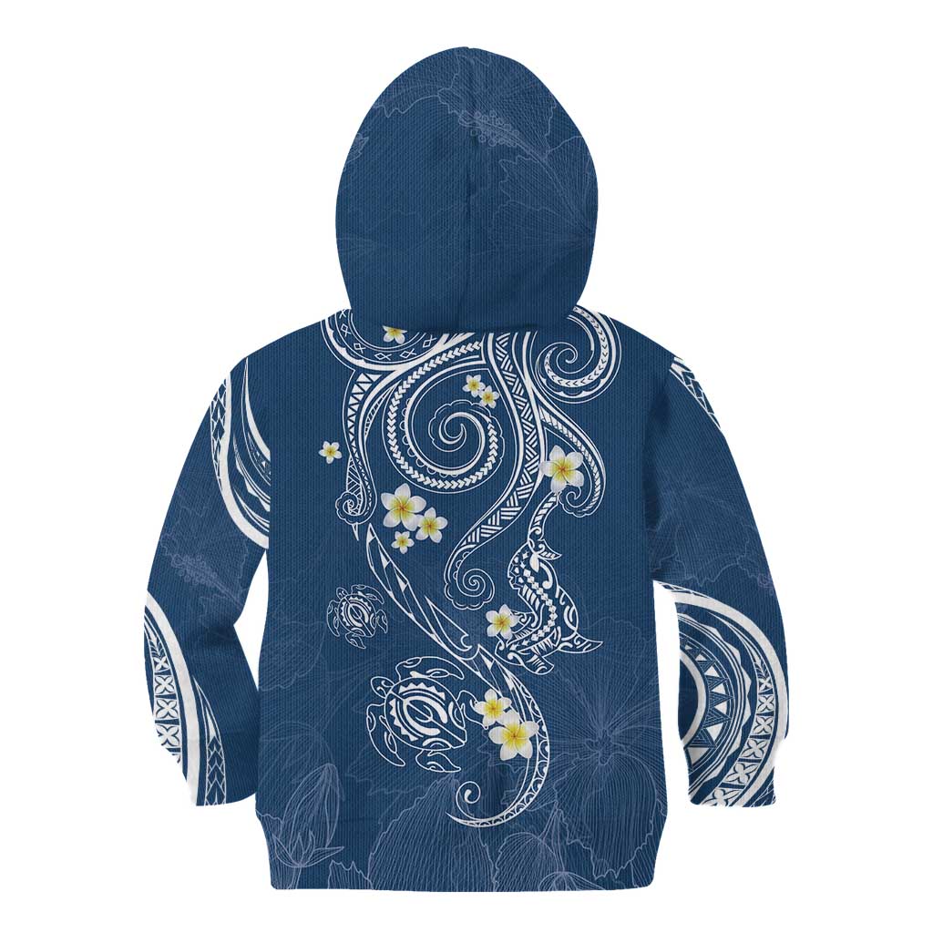 Polynesia Tribal Kid Hoodie Deep Blue Plumeria Tentacles