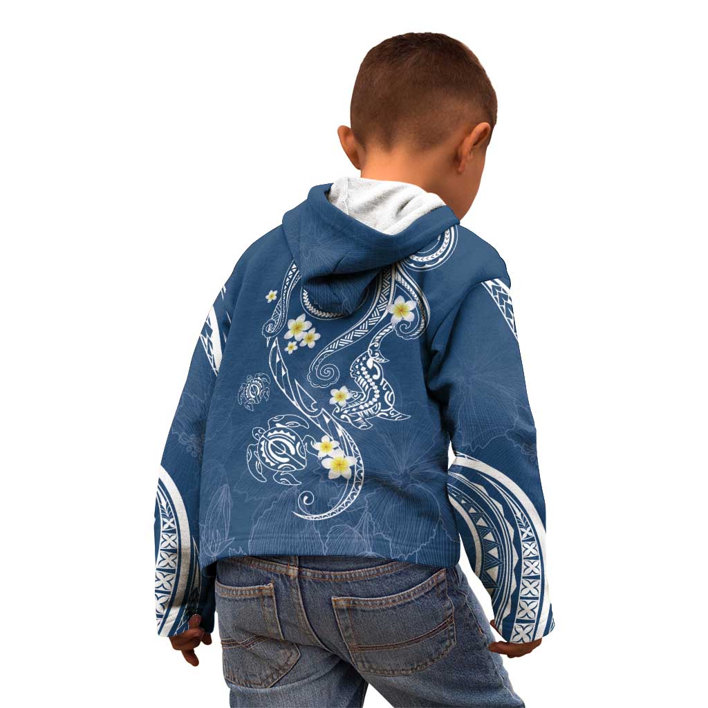 Polynesia Tribal Kid Hoodie Deep Blue Plumeria Tentacles