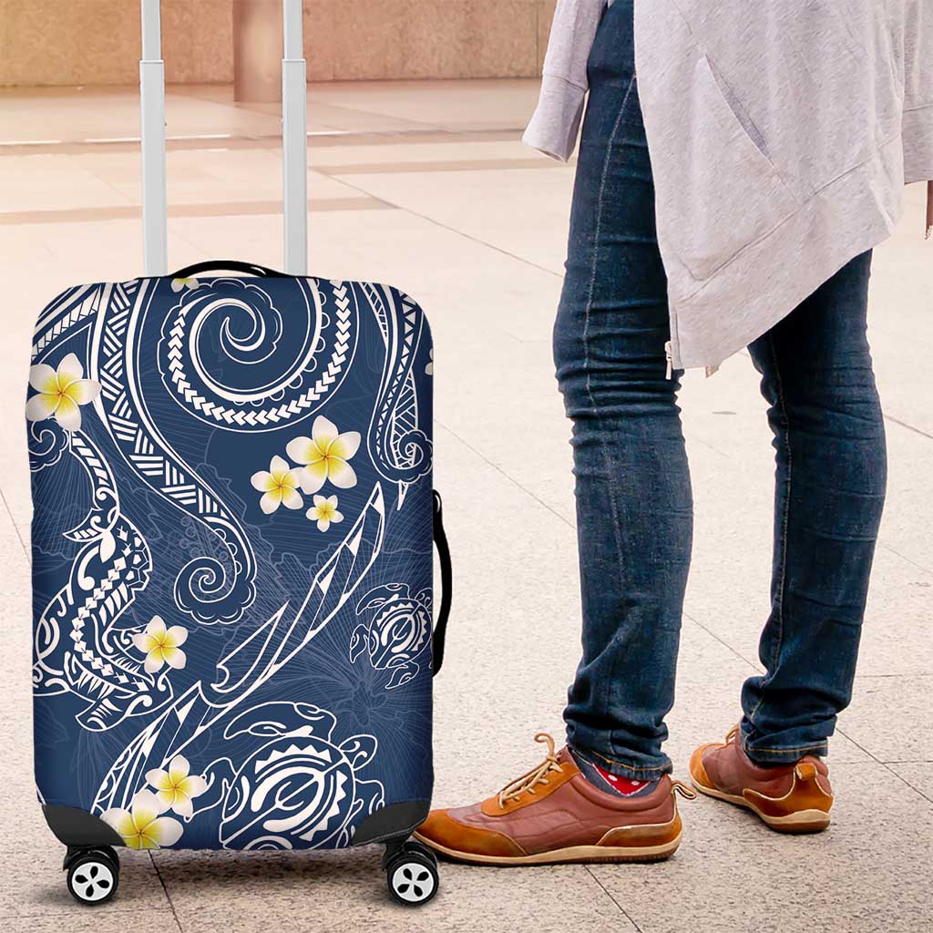 Polynesia Tribal Luggage Cover Deep Blue Plumeria Tentacles LT7 Blue - Polynesian Pride
