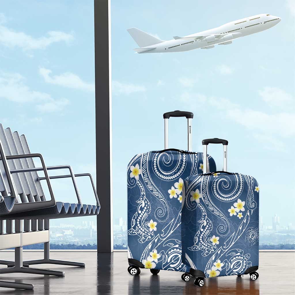 Polynesia Tribal Luggage Cover Deep Blue Plumeria Tentacles LT7 - Polynesian Pride
