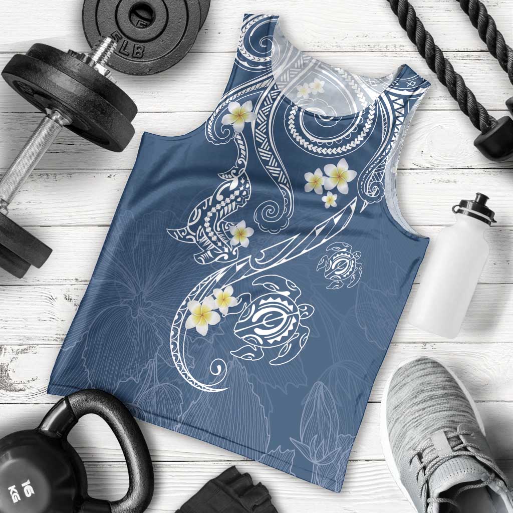 Polynesia Tribal Men Tank Top Deep Blue Plumeria Tentacles