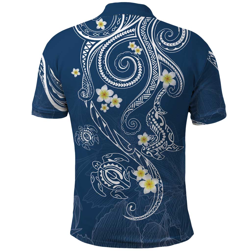 Polynesia Tribal Polo Shirt Deep Blue Plumeria Tentacles