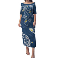 Polynesia Tribal Puletasi Deep Blue Plumeria Tentacles