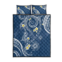 Polynesia Tribal Quilt Bed Set Deep Blue Plumeria Tentacles