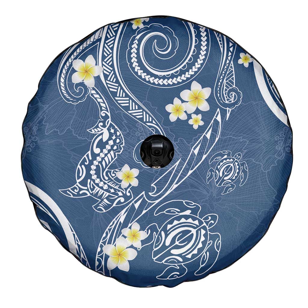 Polynesia Tribal Spare Tire Cover Deep Blue Plumeria Tentacles