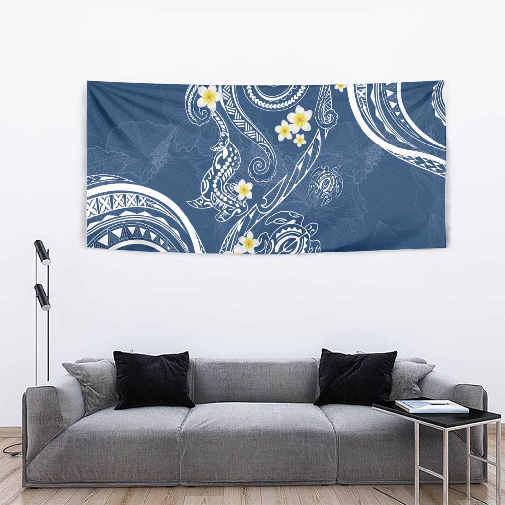 Polynesia Tribal Tapestry Deep Blue Plumeria Tentacles