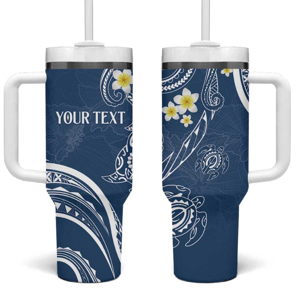 Polynesia Tribal Tumbler With Handle Deep Blue Plumeria Tentacles