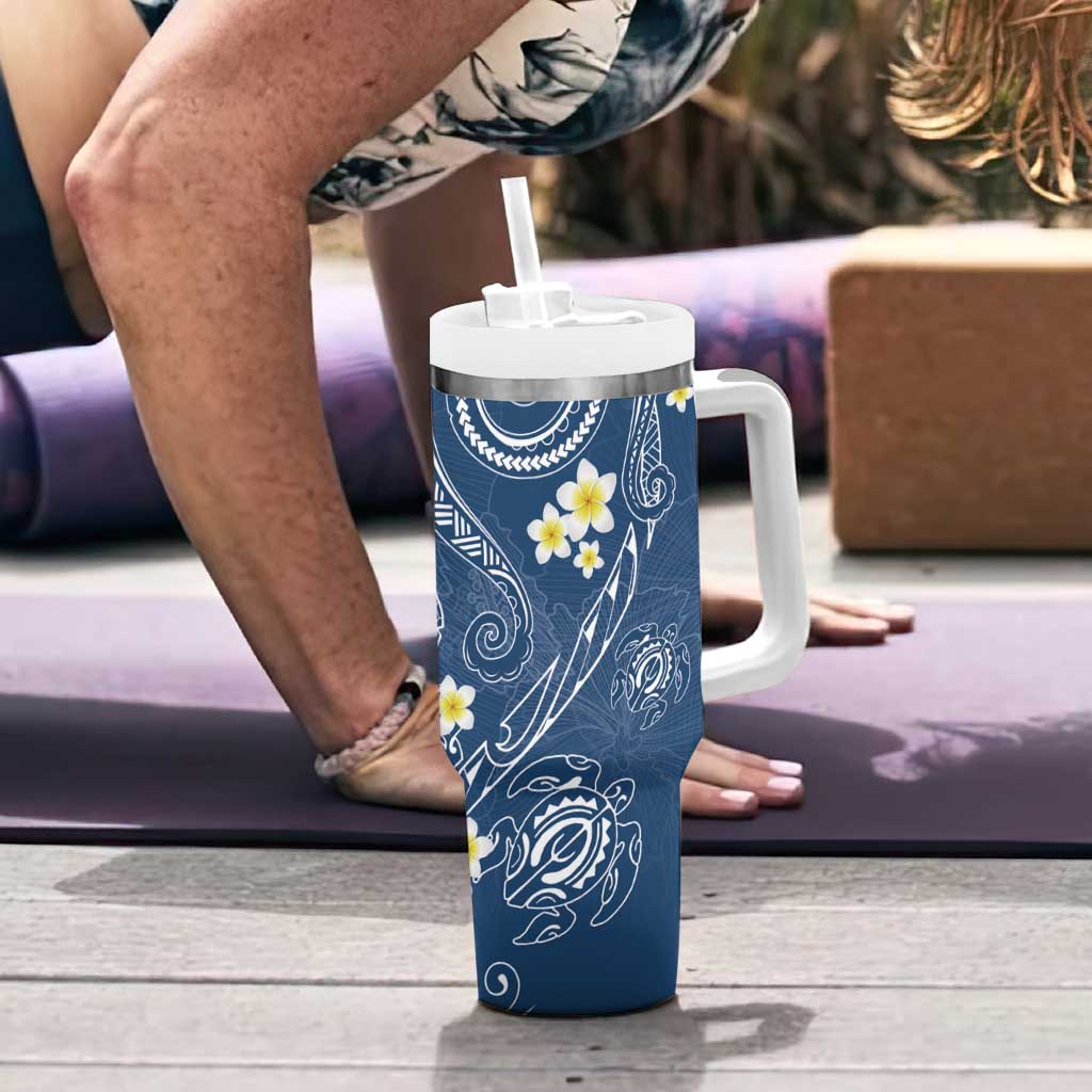 Polynesia Tribal Tumbler With Handle Deep Blue Plumeria Tentacles LT7 - Polynesian Pride