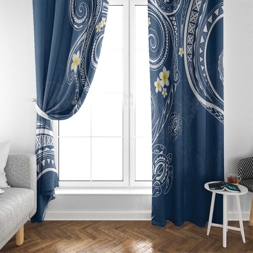 Polynesia Tribal Window Curtain Deep Blue Plumeria Tentacles