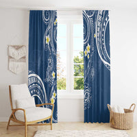 Polynesia Tribal Window Curtain Deep Blue Plumeria Tentacles