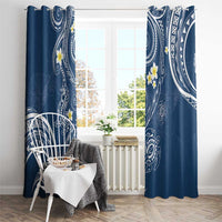 Polynesia Tribal Window Curtain Deep Blue Plumeria Tentacles