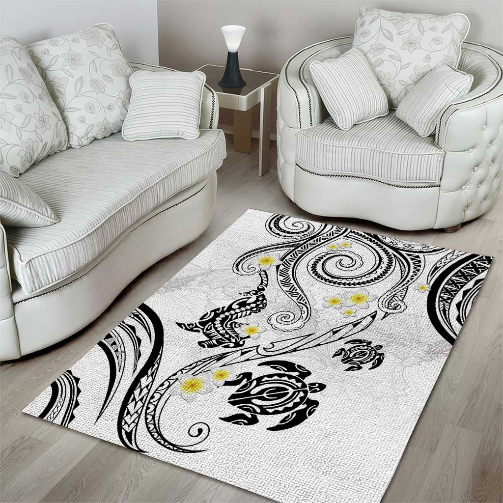 Polynesia Tribal Area Rug White Plumeria Tentacles