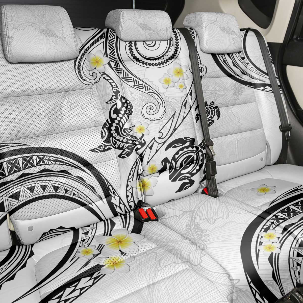 Polynesia Tribal Back Car Seat Cover White Plumeria Tentacles