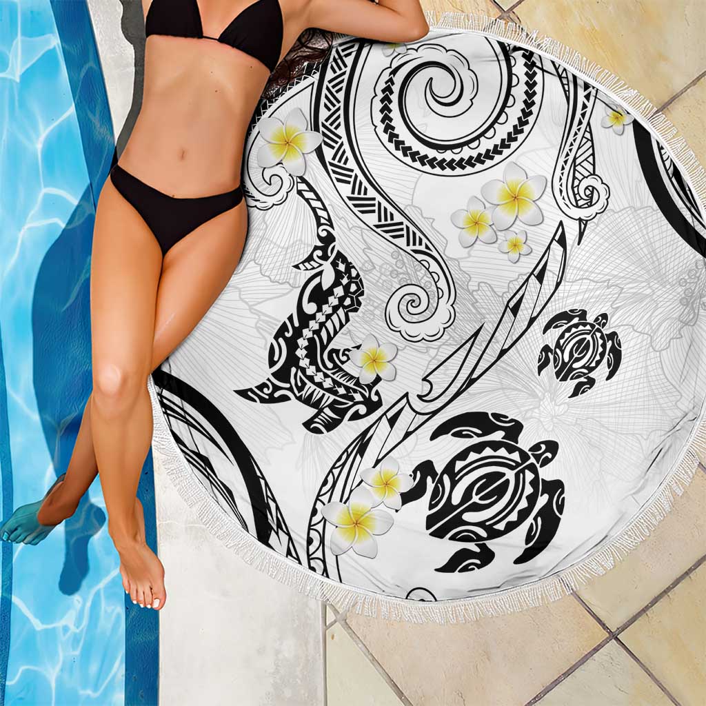 Polynesia Tribal Beach Blanket White Plumeria Tentacles