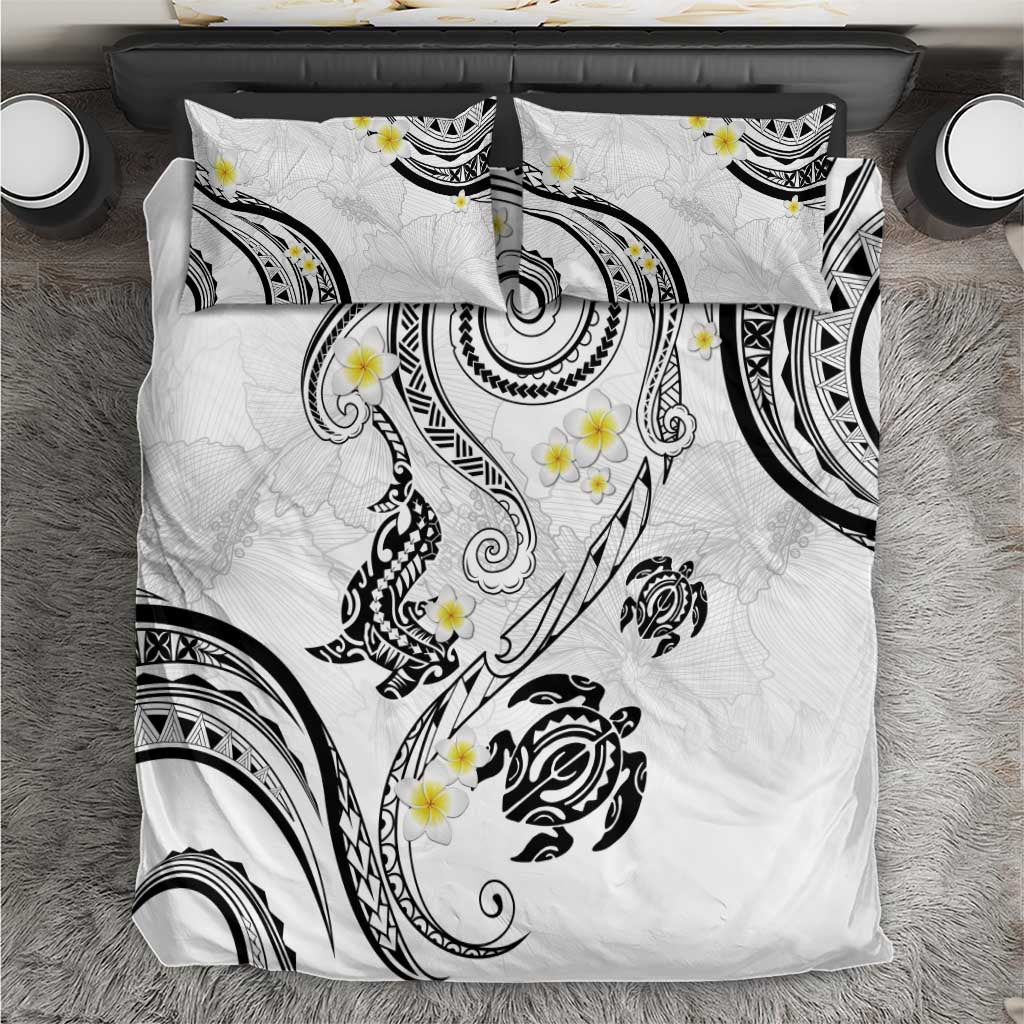 Polynesia Tribal Bedding Set White Plumeria Tentacles