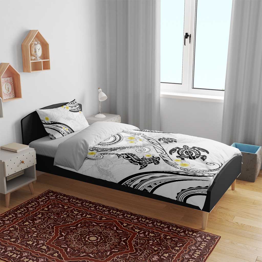 Polynesia Tribal Bedding Set White Plumeria Tentacles