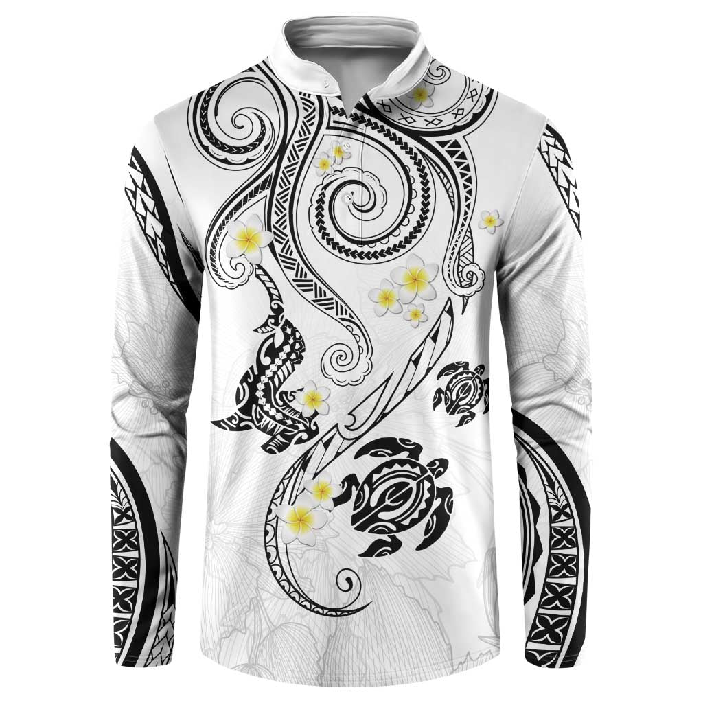 Polynesia Tribal Button Sweatshirt White Plumeria Tentacles