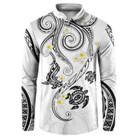 Polynesia Tribal Button Sweatshirt White Plumeria Tentacles