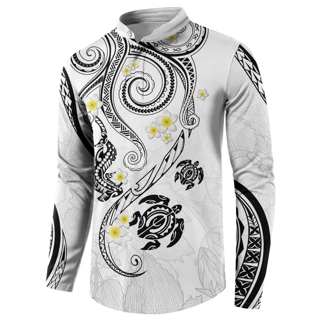 Polynesia Tribal Button Sweatshirt White Plumeria Tentacles