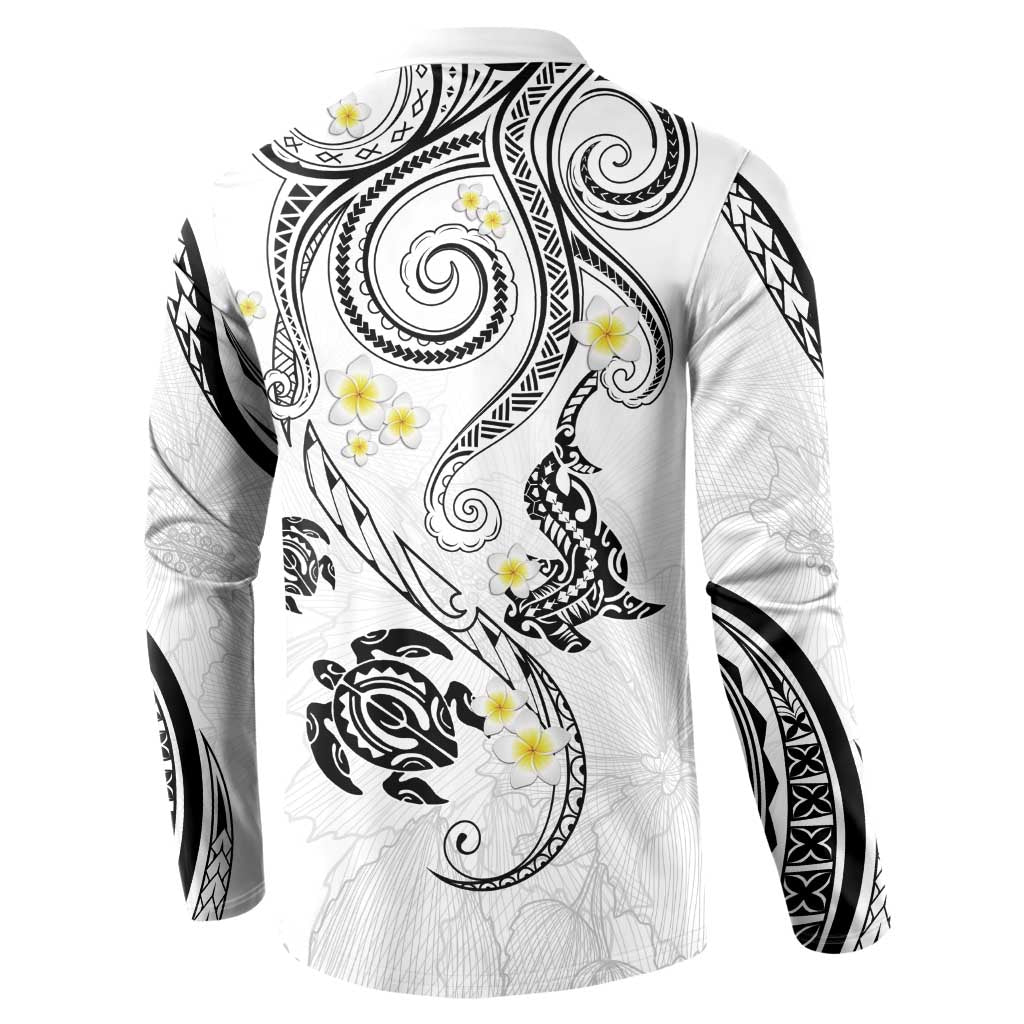 Polynesia Tribal Button Sweatshirt White Plumeria Tentacles