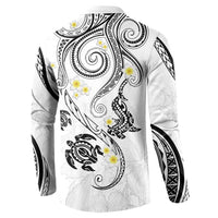 Polynesia Tribal Button Sweatshirt White Plumeria Tentacles