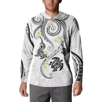 Polynesia Tribal Button Sweatshirt White Plumeria Tentacles