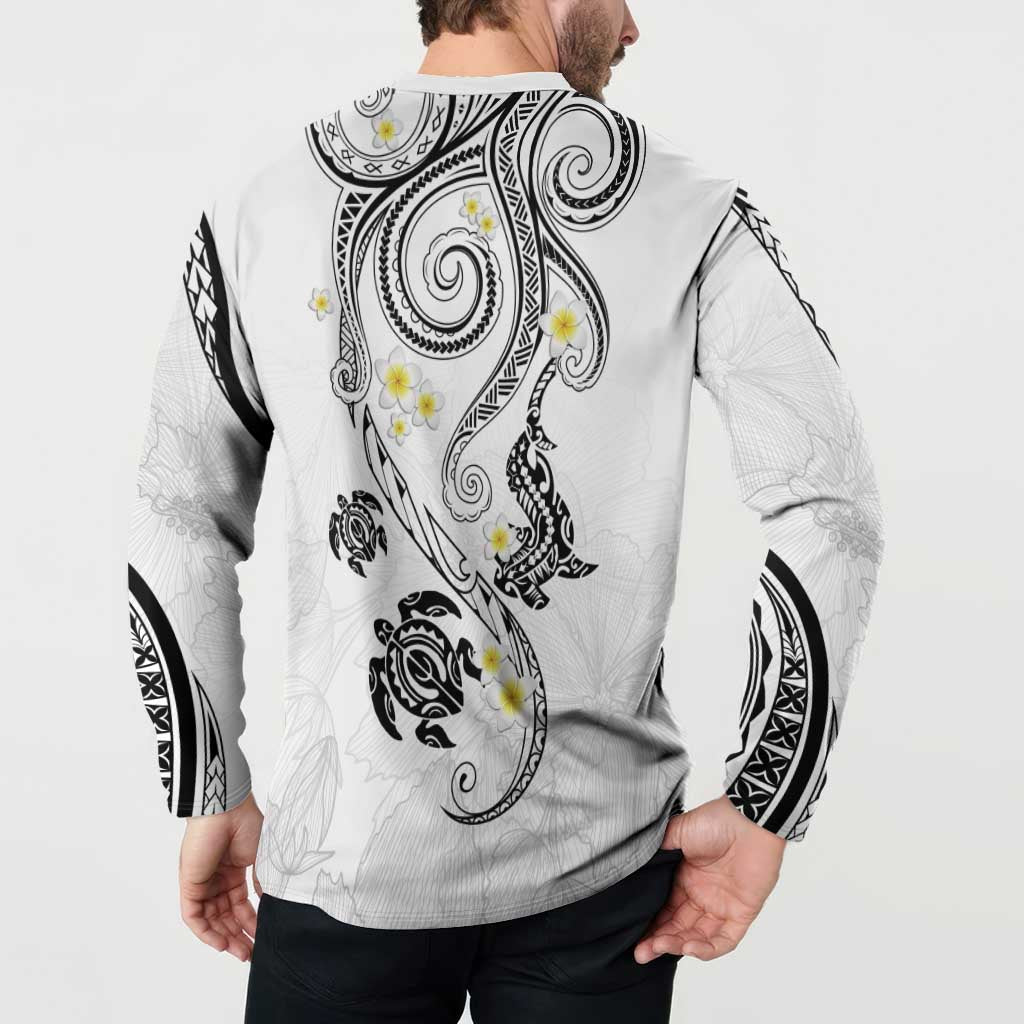 Polynesia Tribal Button Sweatshirt White Plumeria Tentacles
