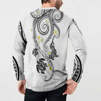 Polynesia Tribal Button Sweatshirt White Plumeria Tentacles