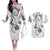 Polynesia Tribal Couples Matching Off The Shoulder Long Sleeve Dress and Hawaiian Shirt White Plumeria Tentacles