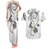 Polynesia Tribal Couples Matching Tank Maxi Dress and Hawaiian Shirt White Plumeria Tentacles LT7 White - Polynesian Pride