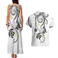 Polynesia Tribal Couples Matching Tank Maxi Dress and Hawaiian Shirt White Plumeria Tentacles LT7 - Polynesian Pride