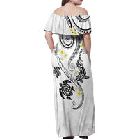 Polynesia Tribal Family Matching Off Shoulder Maxi Dress and Hawaiian Shirt White Plumeria Tentacles LT7 - Polynesian Pride
