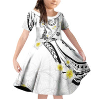 Polynesia Tribal Family Matching Off Shoulder Short Dress and Hawaiian Shirt White Plumeria Tentacles LT7 Daughter's Dress White - Polynesian Pride