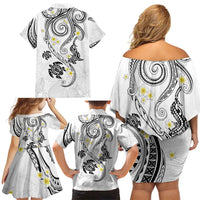 Polynesia Tribal Family Matching Off Shoulder Short Dress and Hawaiian Shirt White Plumeria Tentacles LT7 - Polynesian Pride