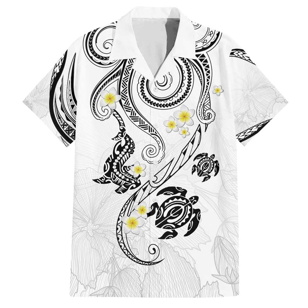 Polynesia Tribal Family Matching Off Shoulder Short Dress and Hawaiian Shirt White Plumeria Tentacles LT7 Dad's Shirt - Short Sleeve White - Polynesian Pride
