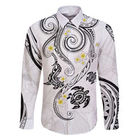 Polynesia Tribal Family Matching Off Shoulder Short Dress and Hawaiian Shirt White Plumeria Tentacles LT7 Dad's Shirt - Long Sleeve White - Polynesian Pride