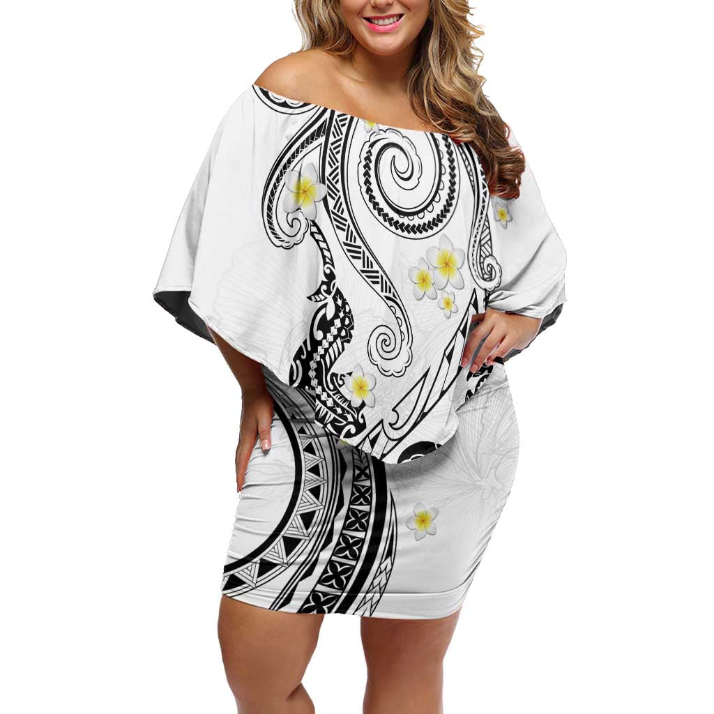 Polynesia Tribal Family Matching Off Shoulder Short Dress and Hawaiian Shirt White Plumeria Tentacles LT7 Mom's Dress White - Polynesian Pride