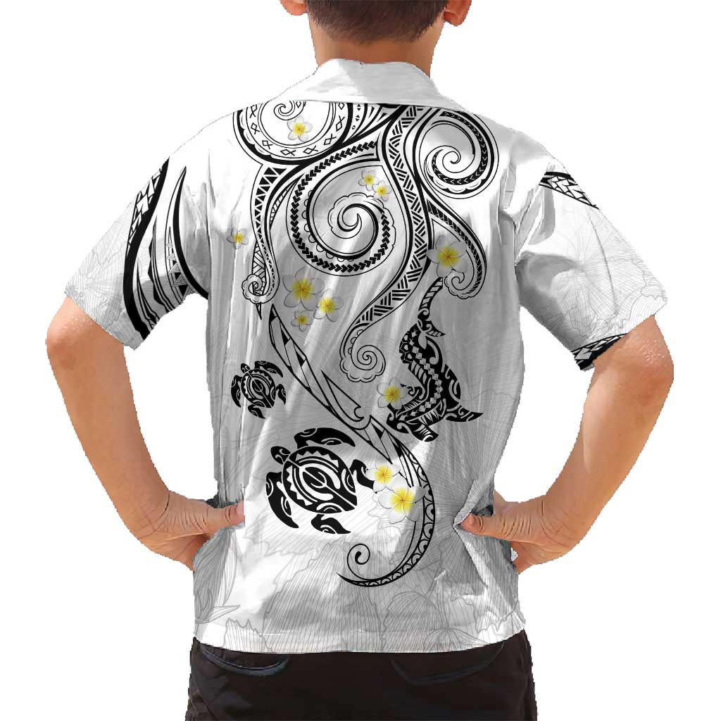 Polynesia Tribal Family Matching Puletasi and Hawaiian Shirt White Plumeria Tentacles LT7 - Polynesian Pride