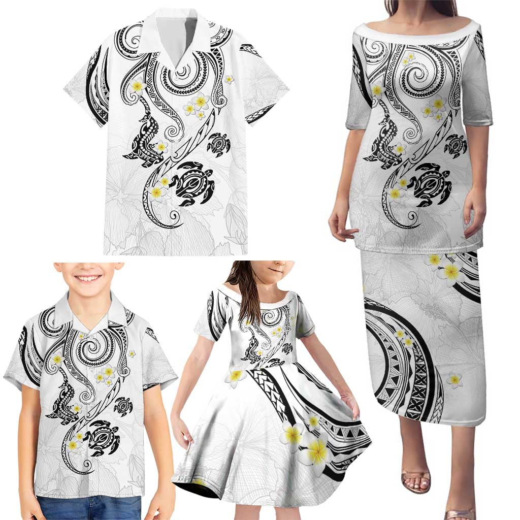 Polynesia Tribal Family Matching Puletasi and Hawaiian Shirt White Plumeria Tentacles LT7 - Polynesian Pride
